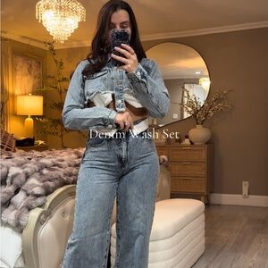 Fashion Nova Light Blue Denim Flare Jeans Set
